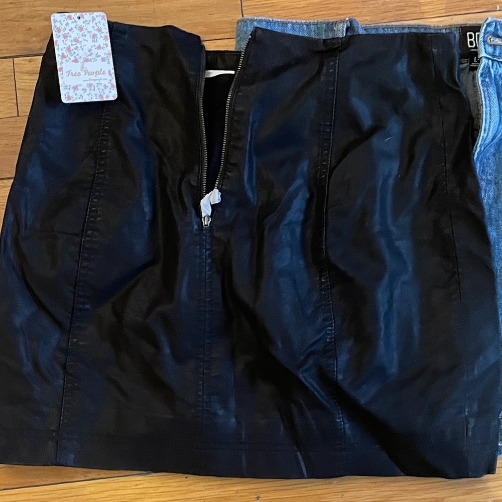 Free People Black Leather-Look Mini Skirt